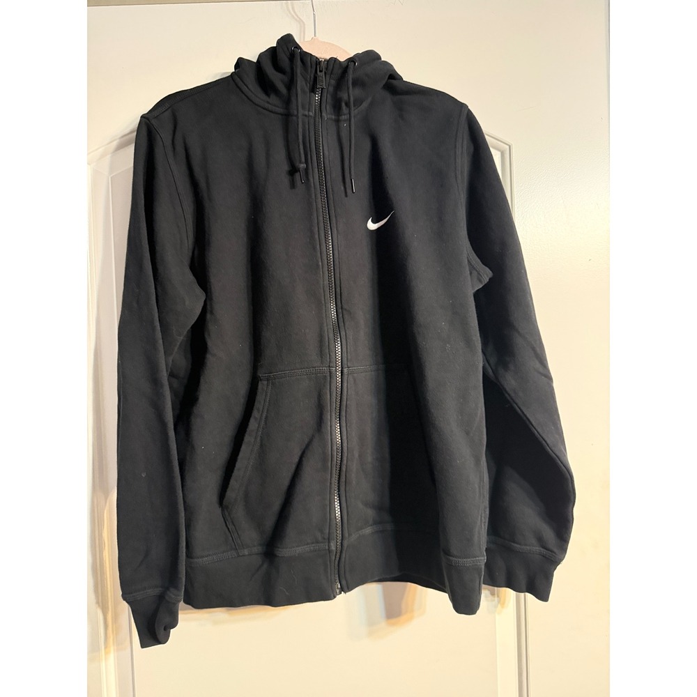 Nike Full Zip Hoodie Large Black Good Embroidered Swoosh Fleece Streetwear Gym
